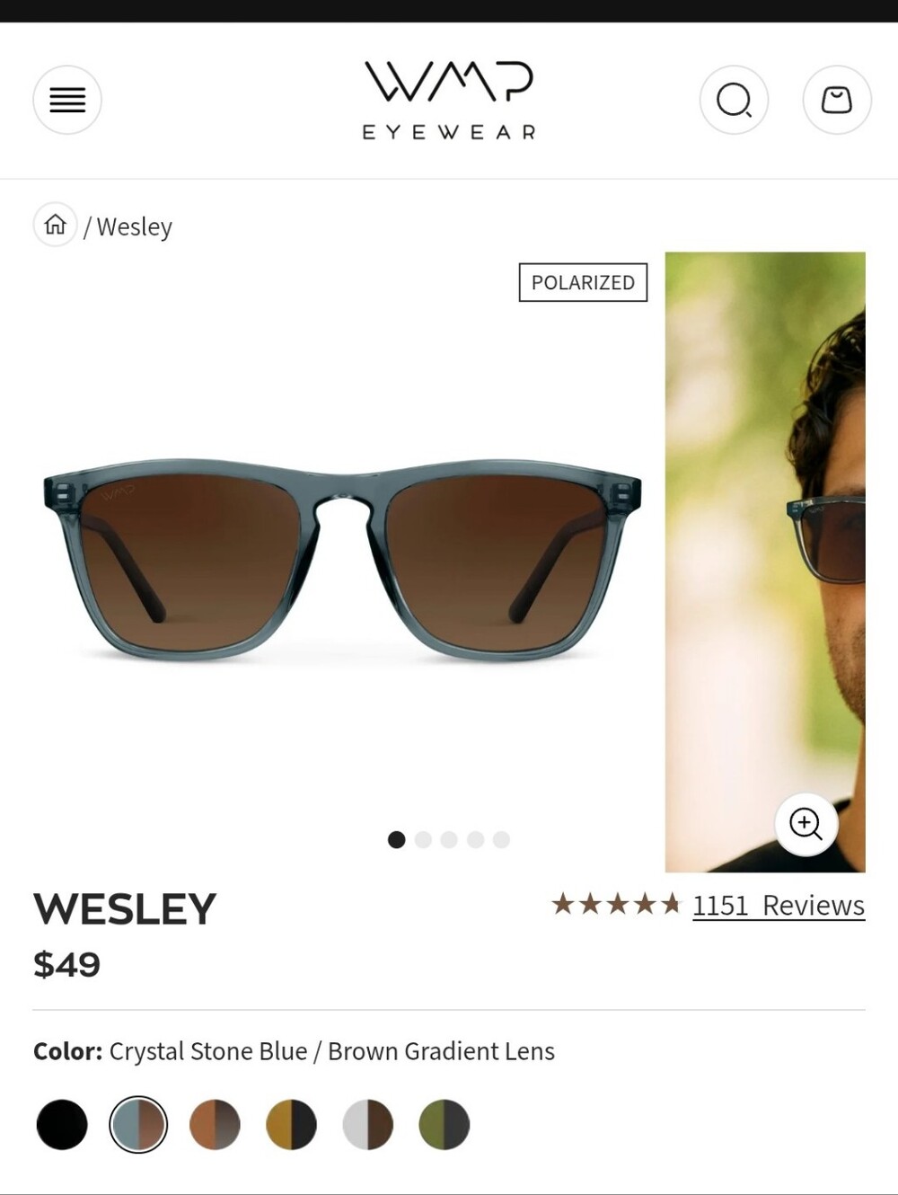 WMP Eyewear Wesley Crystal Stone Blue / Brown Gradient Lens